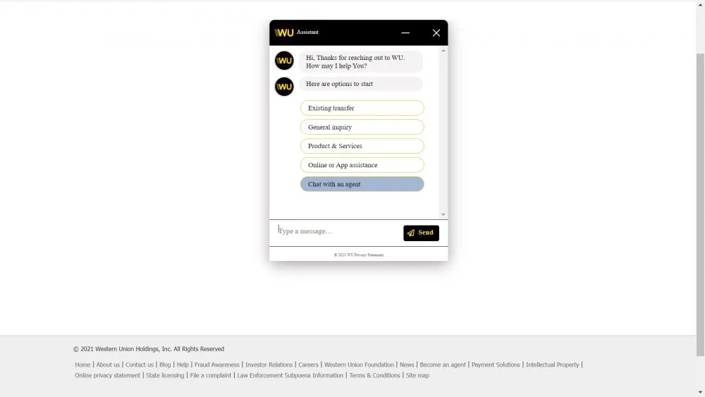 Western Union live chat